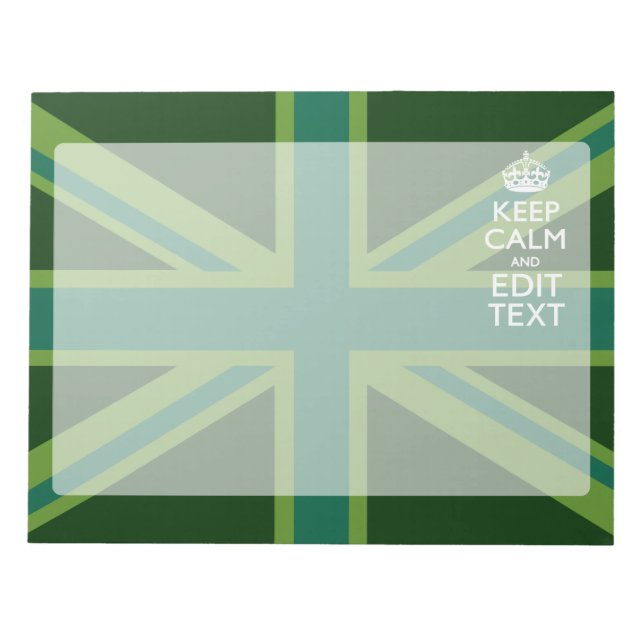 Green Teal Keep Calm And Have Your Text Union Jack Notepad (Front)