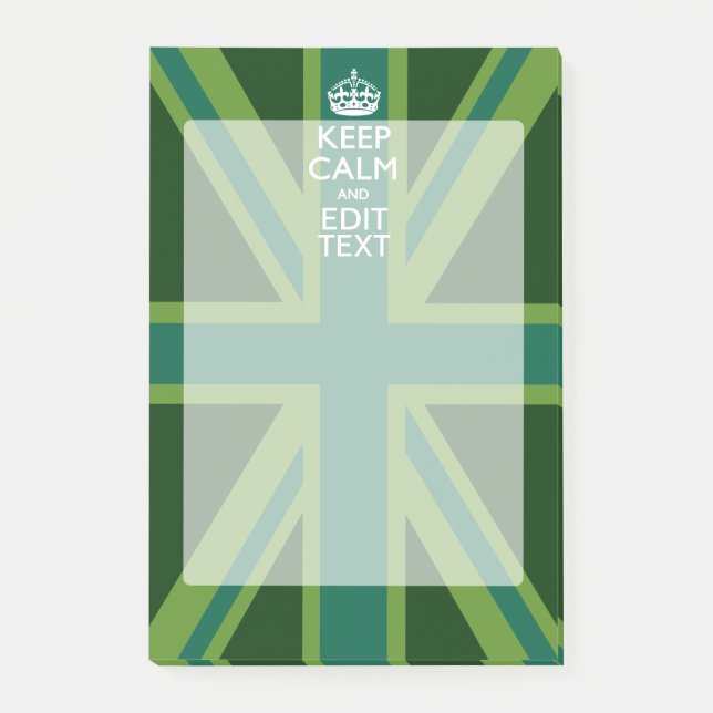 Green Teal Keep Calm And Have Your Text Union Jack Post-it Notes (Front)