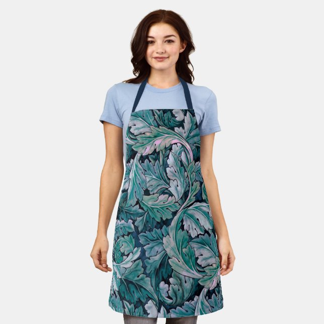 Green & Teal Morris Leaves  Apron (Worn)