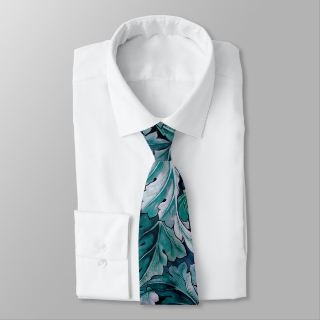 Green & Teal Morris Leaves   Tie (Tied)