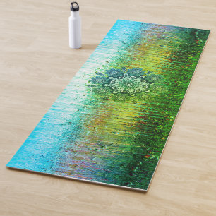 Green Teal ombre Shiny mandala yoga mat