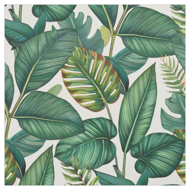 Green & Teal Palm Monstera Tropical Leaves Pattern Fabric (Swatch)