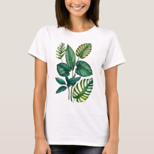 Green & Teal Palm Monstera Tropical Leaves T-Shirt