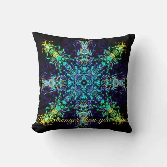 Green Teal Psychedelic Bohemian Mandala   Cushion (Front)