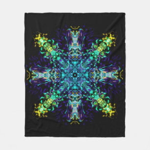 Green Teal Psychedelic Bohemian Mandala Fleece Blanket