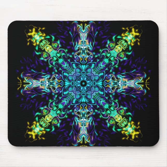 Green Teal Psychedelic Bohemian Mandala  Mouse Pad (Front)