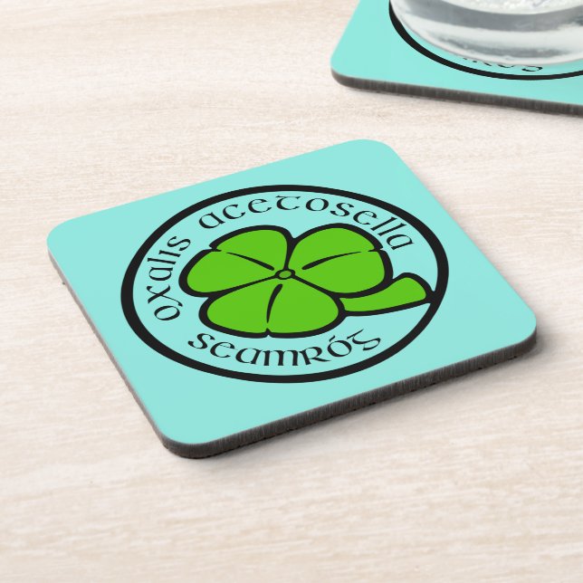 Green Teal Shamrock Saint Patrick's Day Floral Art Coaster (Left Side)