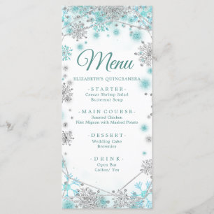Green Teal Silver Christmas Snowflake Quinceañera Menu