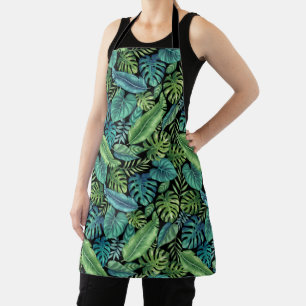 Green & Teal Tropical Palm Banana Monstera Leaves Apron