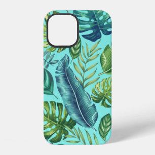 Green & Teal Tropical Palm Banana Monstera Leaves iPhone 12 Case