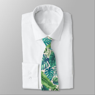 Green & Teal Tropical Palm Banana Monstera Leaves Tie