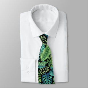 Green & Teal Tropical Palm Banana Monstera Leaves  Tie