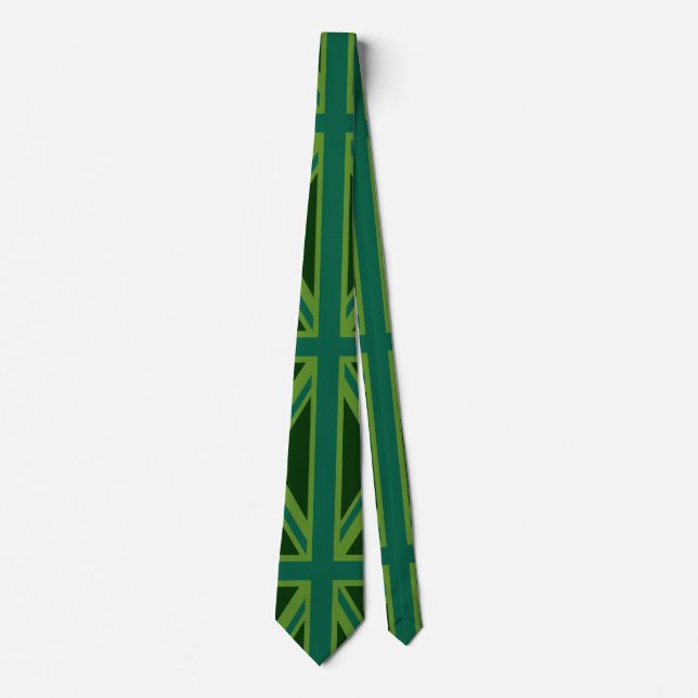 Green Teal Union Jack British Flag Background Tie (Front)