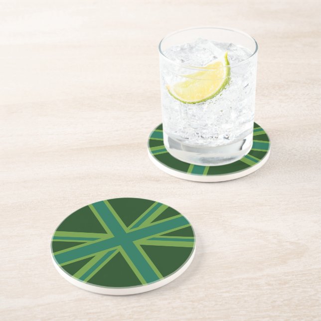 Green Teal Union Jack Flag Style Background Coaster (Side)