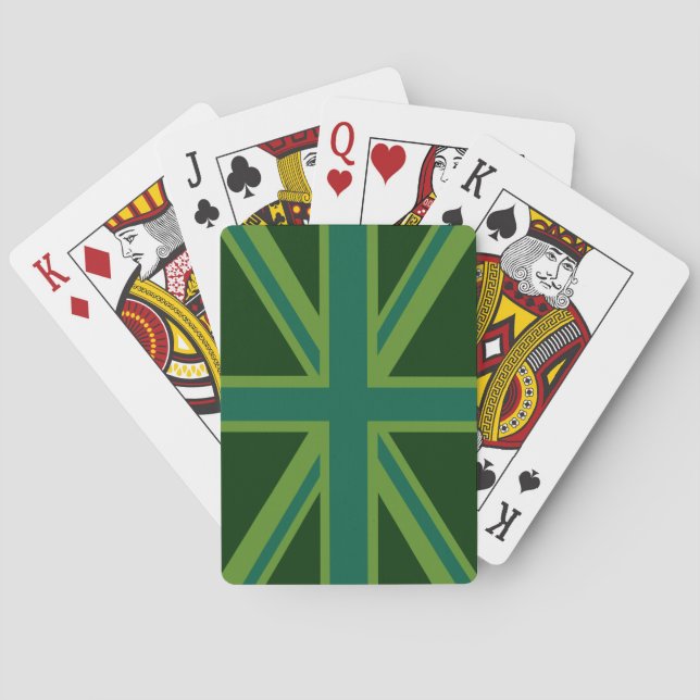Green Teal Union Jack Flag Style Background Playing Cards (Back)