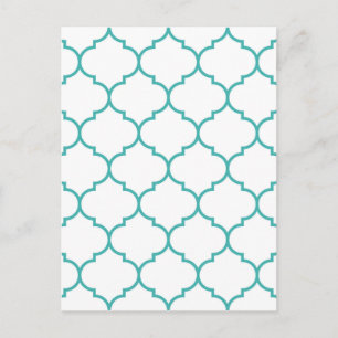 green,teal,white,morrocan,quatrefoil,pattern,trend postcard