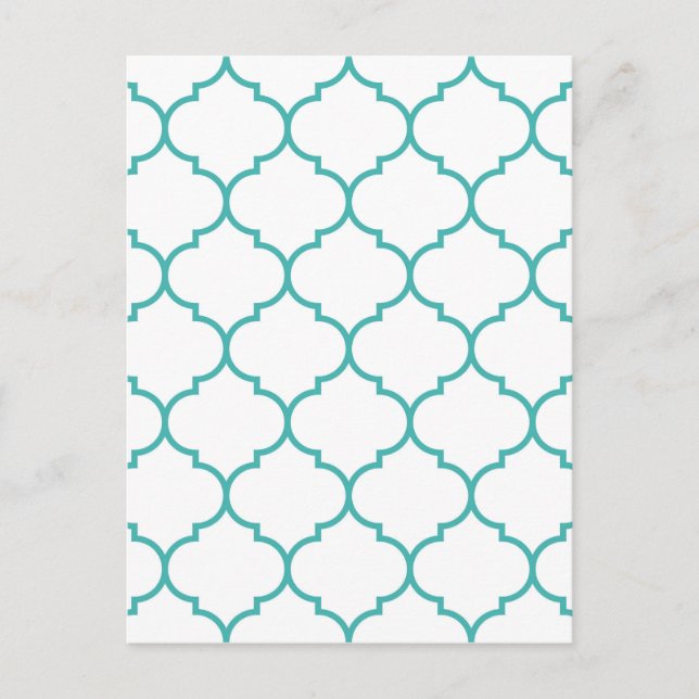 green,teal,white,morrocan,quatrefoil,pattern,trend postcard (Front)