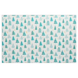 Green Teal Winter Forest Christmas Tree Fabric