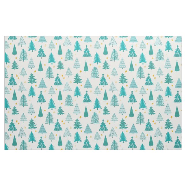 Green Teal Winter Forest Christmas Tree Fabric (Fat Quarter)