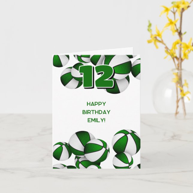 green team colours basketballs kids birthday card (Yellow Flower)