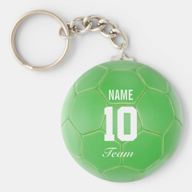 Green Team Soccer Ball Personalised Name Key Ring (Front)