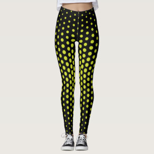 Green Techno Dot Black Background Leggings