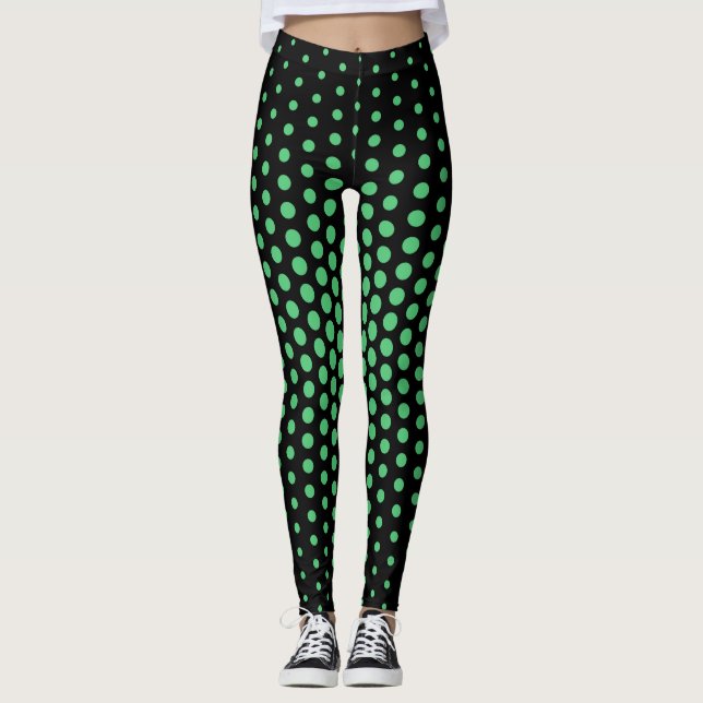 Green Techno Dot Pattern Leggings (Front)