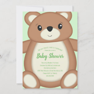 Green Teddy Bear Baby Shower Invitation