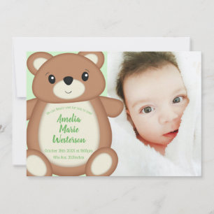 Green Teddy Bear Birth Announcement