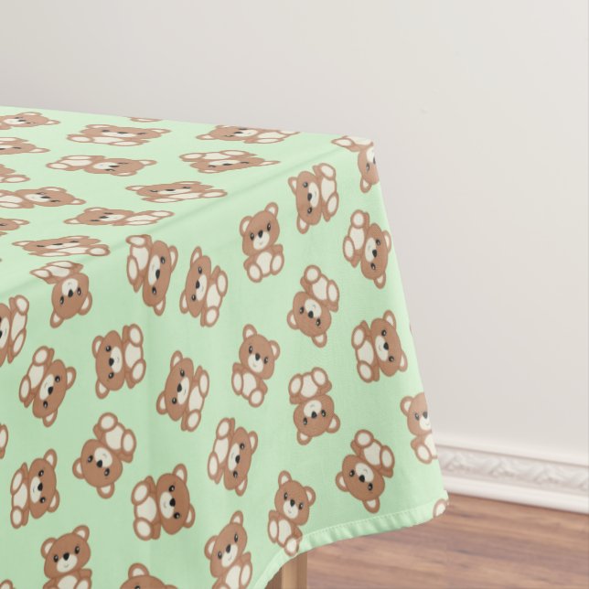 Green Teddy Bear Birthday Party Tablecloth (In Situ)