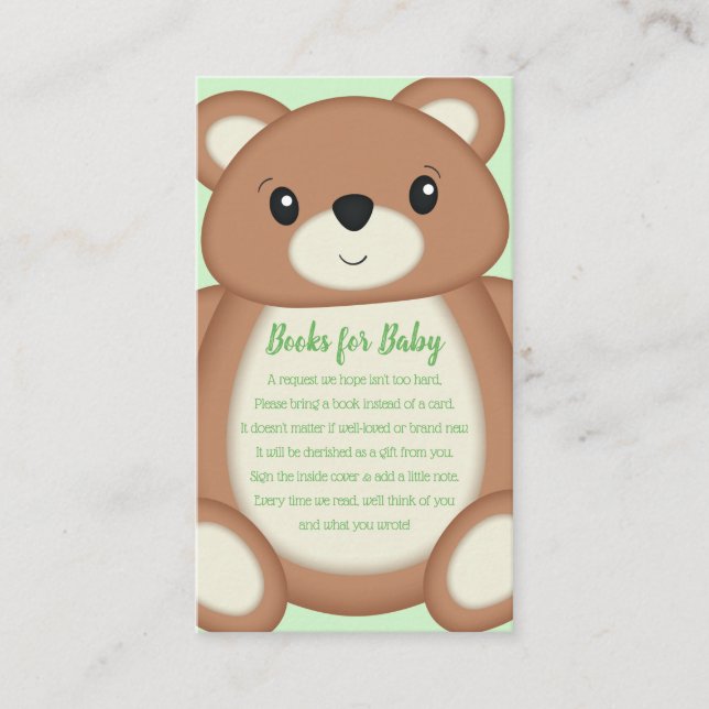 Green Teddy Bear Book Request Enclosure Card (Front)
