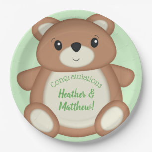 Green Teddy Bear Paper Plate