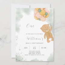 Green Teddy Birthday Invitation