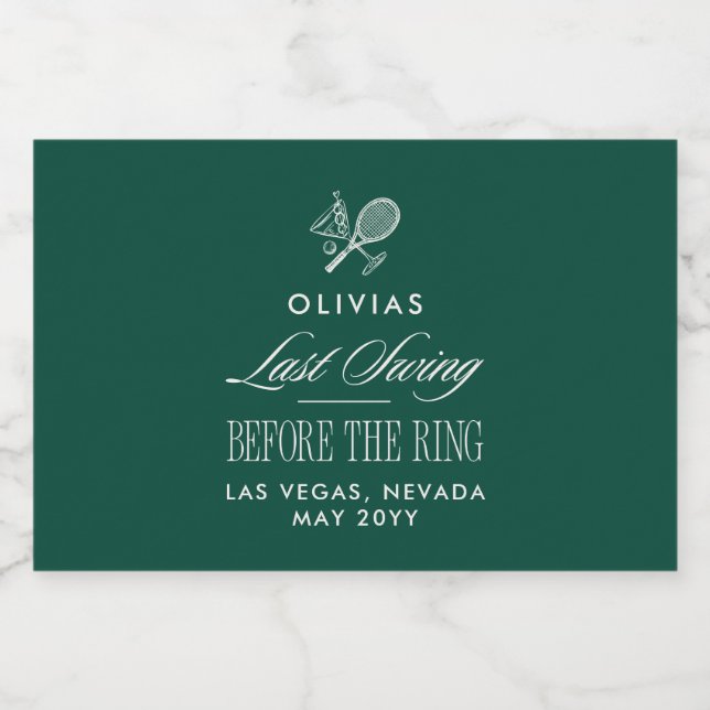 Green Tennis Bachelorette Elegant Modern Sparkling Wine Label (Single Label)