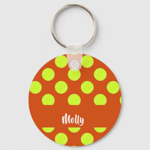 Green tennis ball orange pattern key ring