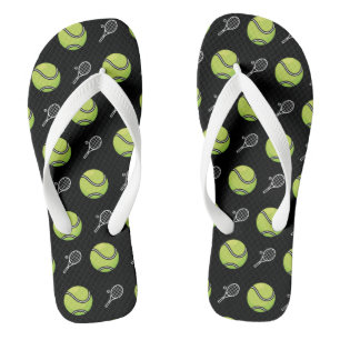 Green Tennis Balls and Rackets Athlete Sport Black Thongs