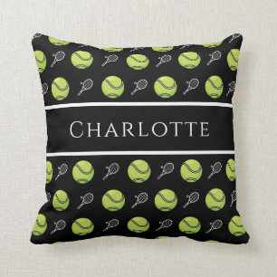 Green Tennis Balls and White Rackets Coach Team Cushion