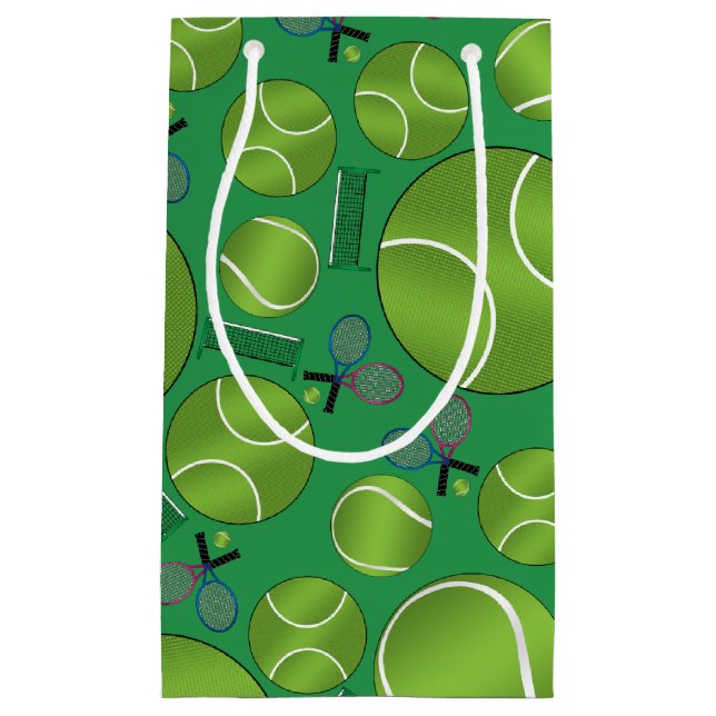 Green tennis balls rackets and nets small gift bag (Front)