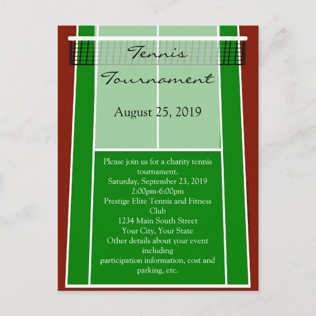 Green Tennis Court Design Invitation Postcard (Front)