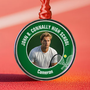 Green Tennis Player Photo High School Christmas Metal Ornament