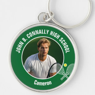 Green Tennis Player Photo High School Spirit Key Ring