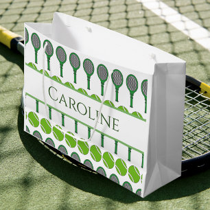 Green Tennis Rackets Balls Name Gift Bag
