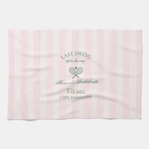 Green Tennis Rackets Pink Striped Bridal Shower  Tea Towel