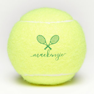 Green Tennis Racquets with Name Personalised Balls