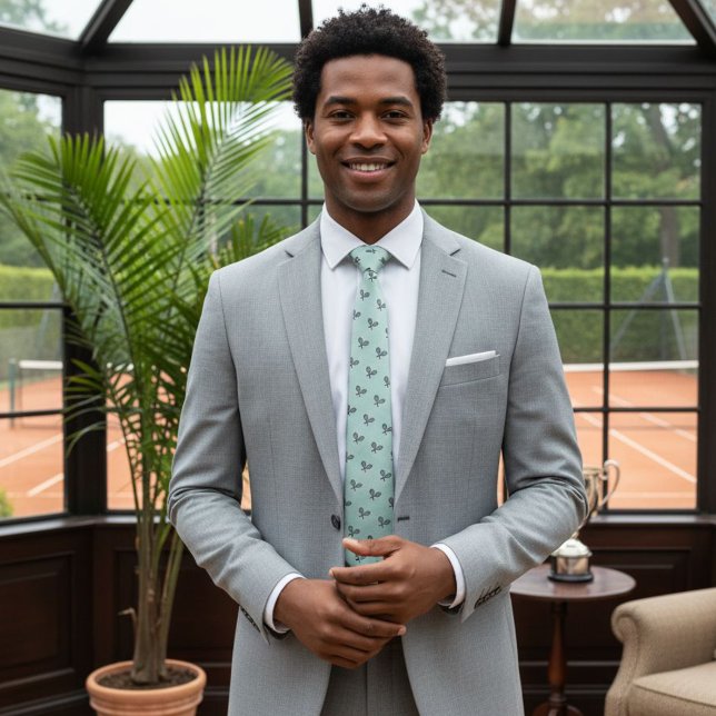 Green tennis tie, racket tie, funny wedding tie (Creator Uploaded)