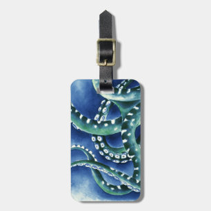 Green Tentacles deep blue sea Luggage Tag