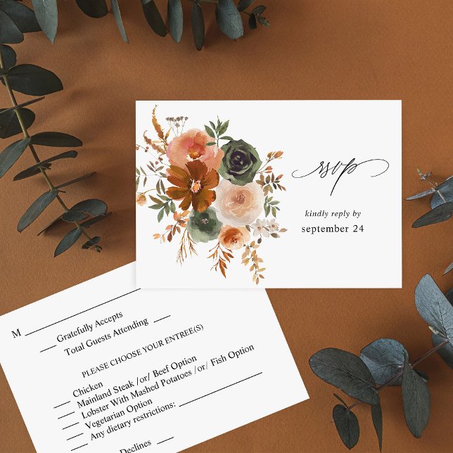 Green & Terra Cotta Floral w Meal RSVP  (Creator Uploaded)