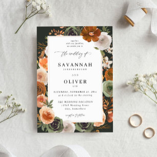 Green & Terra Cotta Floral Wedding S2 VLN -D Green Invitation