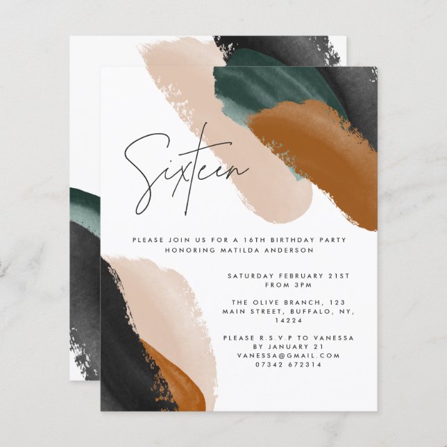 Green terracotta abstract watercolor 16th Birthday (Front/Back)