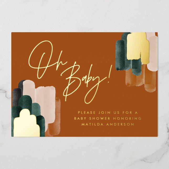 Green terracotta abstract watercolor baby shower (Front)